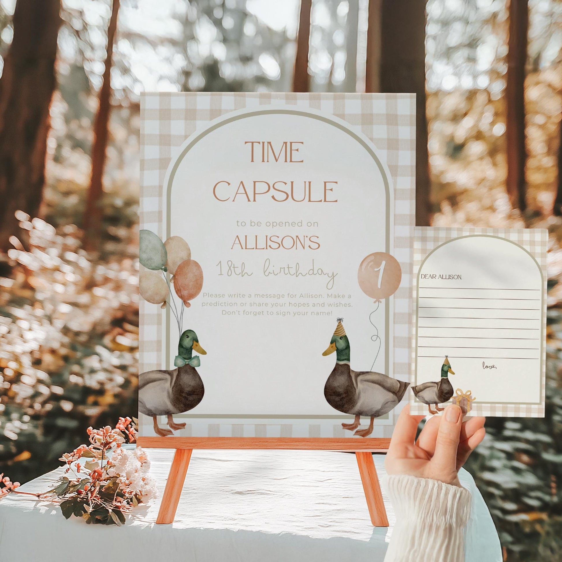 One Lucky Duck Birthday Time Capsule Sign Mallard Duck Theme First Birthday Party Gender neutral 1st Birthday Duck Hunting Party Guest Book