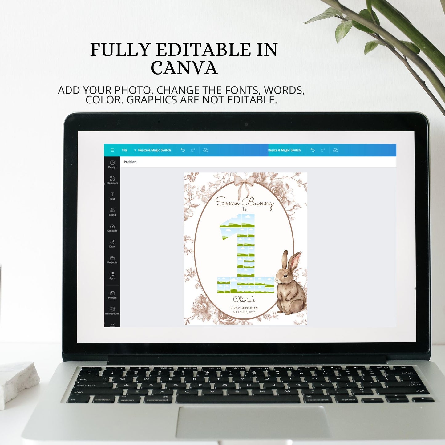 Some Bunny is One First Birthday Sign Photo Collage Editable Bunny 1st Birthday Monthly Banner Vintage Floral Rabbit Photo Milestone sign