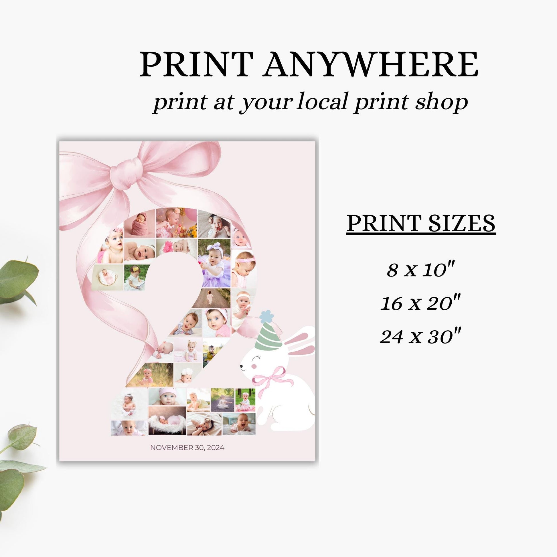 Pink Bow 2nd Birthday Sign Photo Collage Editable Some Bunny is Two second birthday party decor Bunny Photo Banner Milestone photo sign