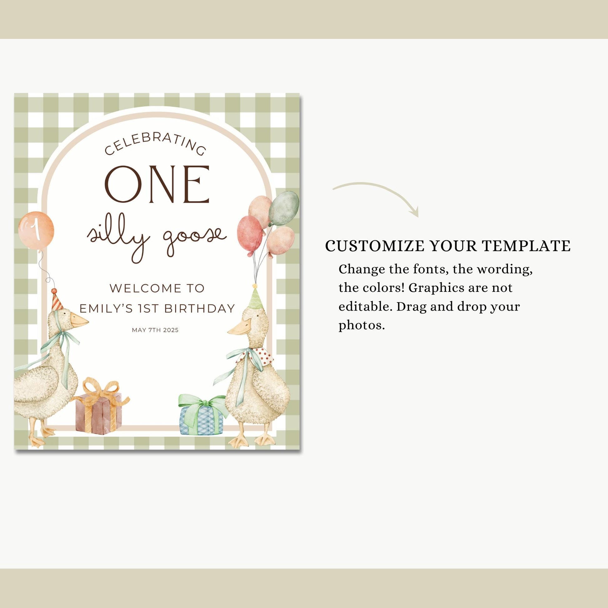 One Silly Goose Birthday Welcome Sign Editable Silly Goose Party Welcome Poster Gender Neutral 1st Birthday Decor Silly Goose Theme Bday