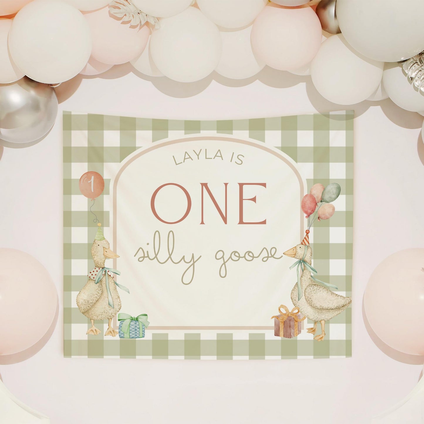 One Silly Goose Birthday Personalized Banner 1st Birthday Silly Goose Party Decor Photo Backdrop Goose Custom Banner First Birthday Ideas