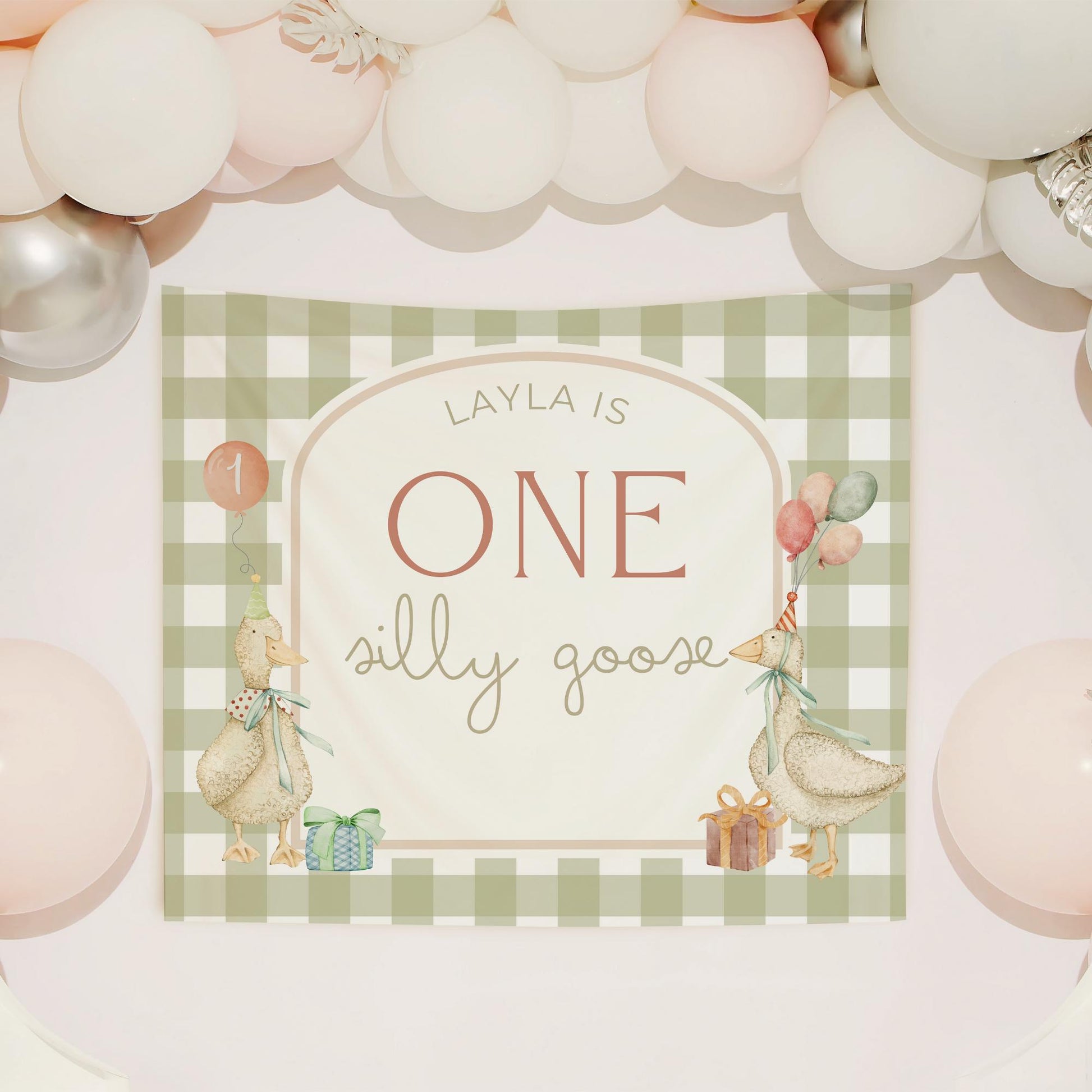 One Silly Goose Birthday Personalized Banner 1st Birthday Silly Goose Party Decor Photo Backdrop Goose Custom Banner First Birthday Ideas
