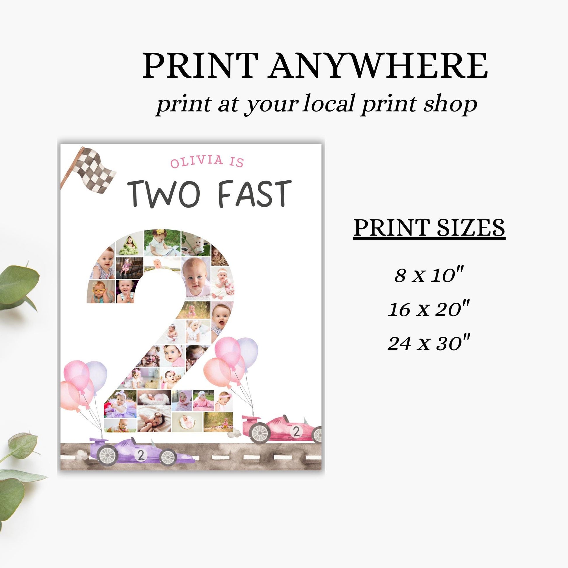 Two Fast Birthday Sign Photo Collage Editable Race Car Party Two Fast Two Curious 2nd Birthday Photo Banner Milestone photo sign