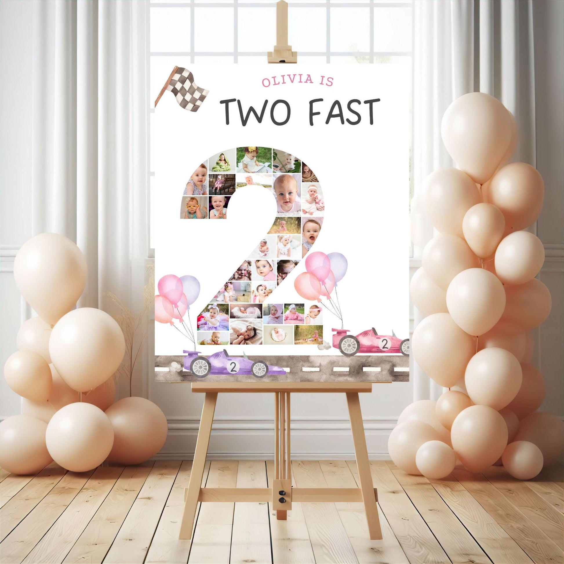 Two Fast Birthday Sign Photo Collage Editable Race Car Party Two Fast Two Curious 2nd Birthday Photo Banner Milestone photo sign