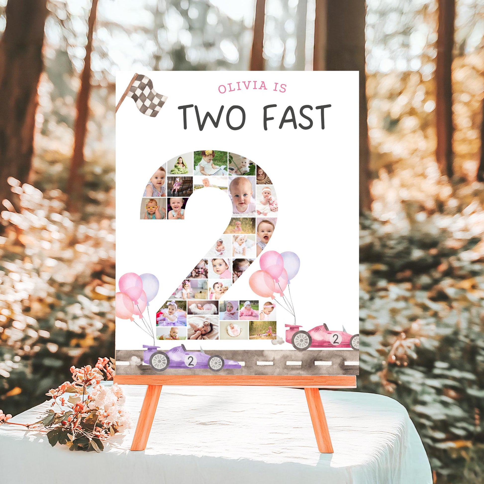 Two Fast Birthday Sign Photo Collage Editable Race Car Party Two Fast Two Curious 2nd Birthday Photo Banner Milestone photo sign