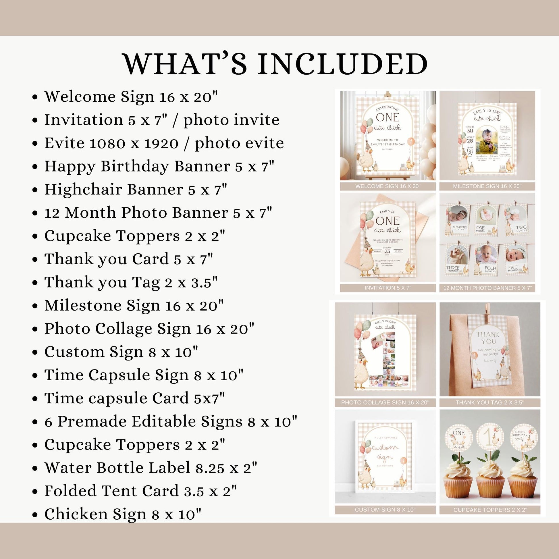 This Chick is One Birthday Bundle One Cute Chick First Birthday Party Decor Chicken 1st Birthday Invite Farm Theme Party Chick Birthday