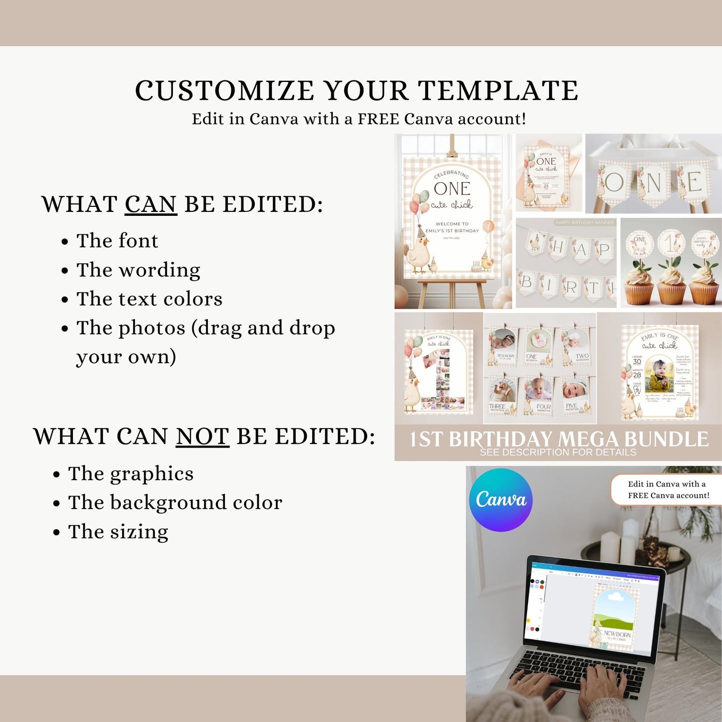 This Chick is One Birthday Bundle One Cute Chick First Birthday Party Decor Chicken 1st Birthday Invite Farm Theme Party Chick Birthday