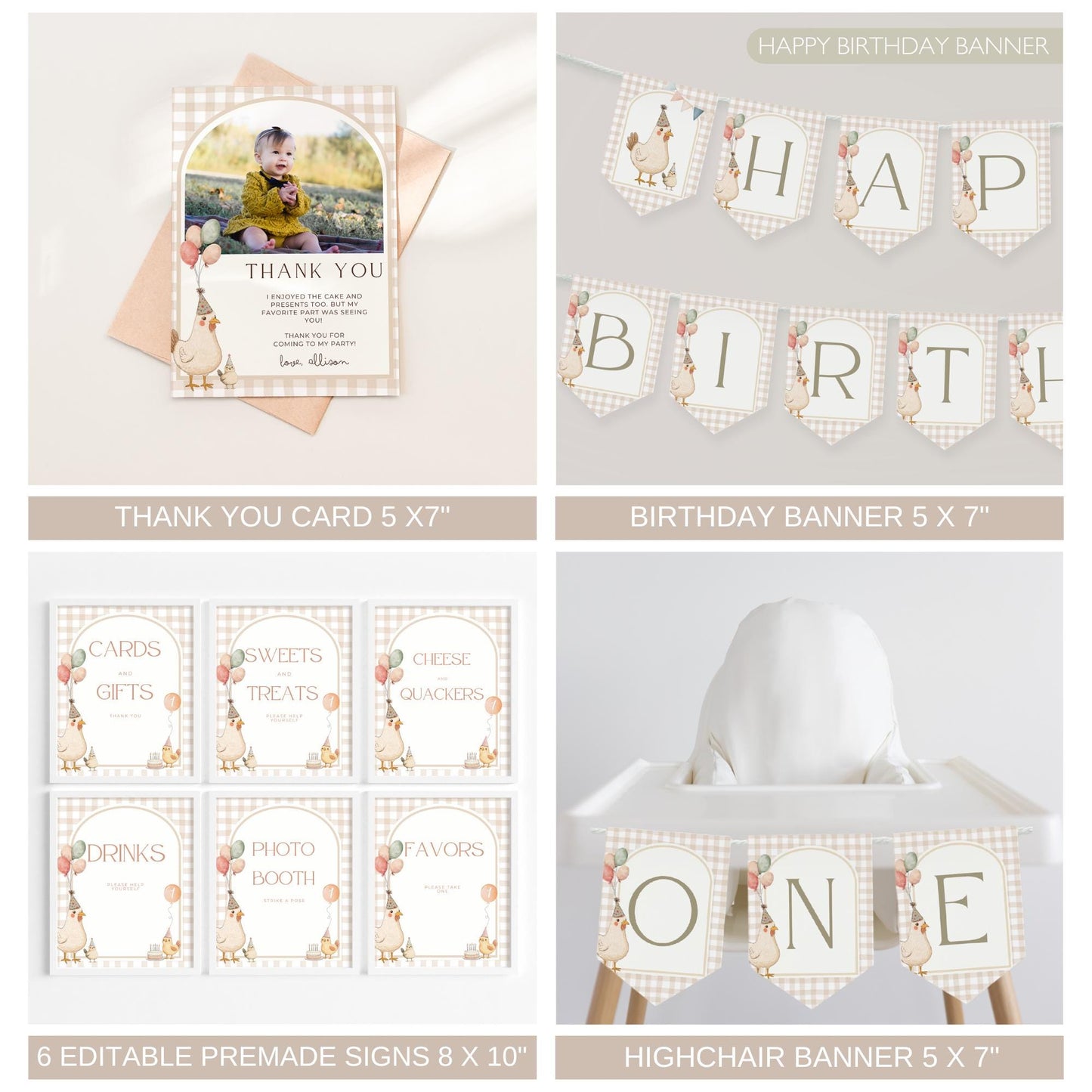 This Chick is One Birthday Bundle One Cute Chick First Birthday Party Decor Chicken 1st Birthday Invite Farm Theme Party Chick Birthday