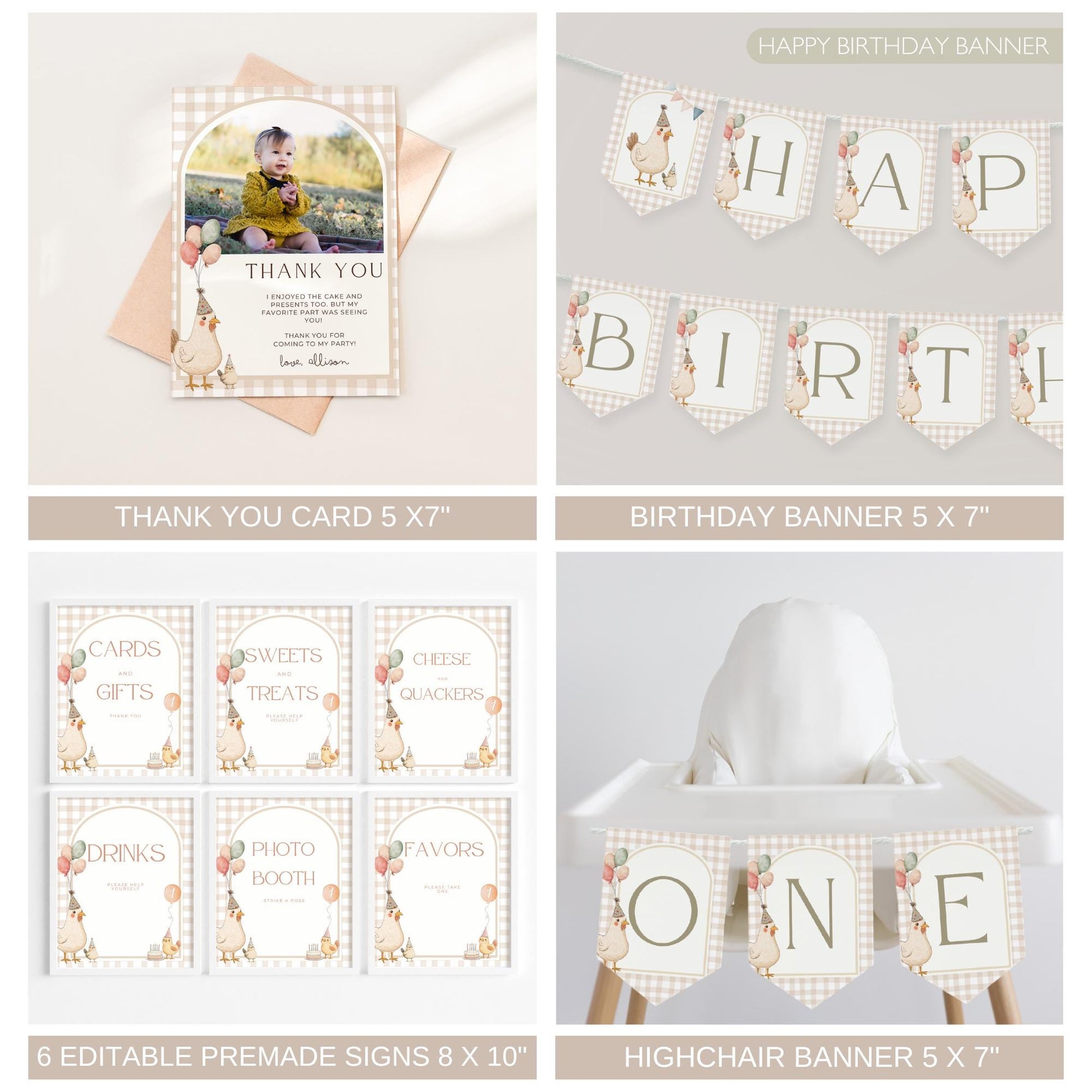 This Chick is One Birthday Bundle One Cute Chick First Birthday Party Decor Chicken 1st Birthday Invite Farm Theme Party Chick Birthday