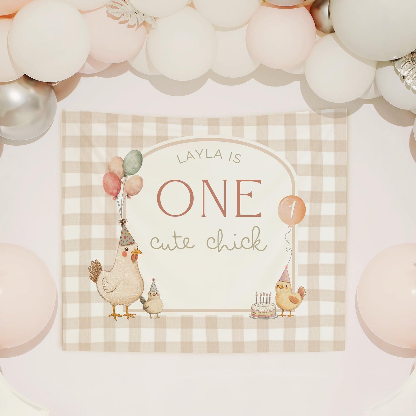 One Cute Chick Birthday Personalized Banner 1st Birthday This Chick is One Party Decor Photo Backdrop Chicken Custom Banner First Birthday