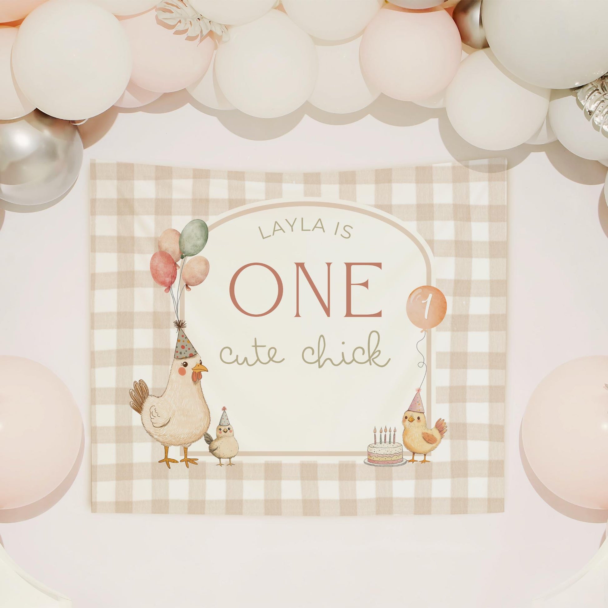 One Cute Chick Birthday Personalized Banner 1st Birthday This Chick is One Party Decor Photo Backdrop Chicken Custom Banner First Birthday