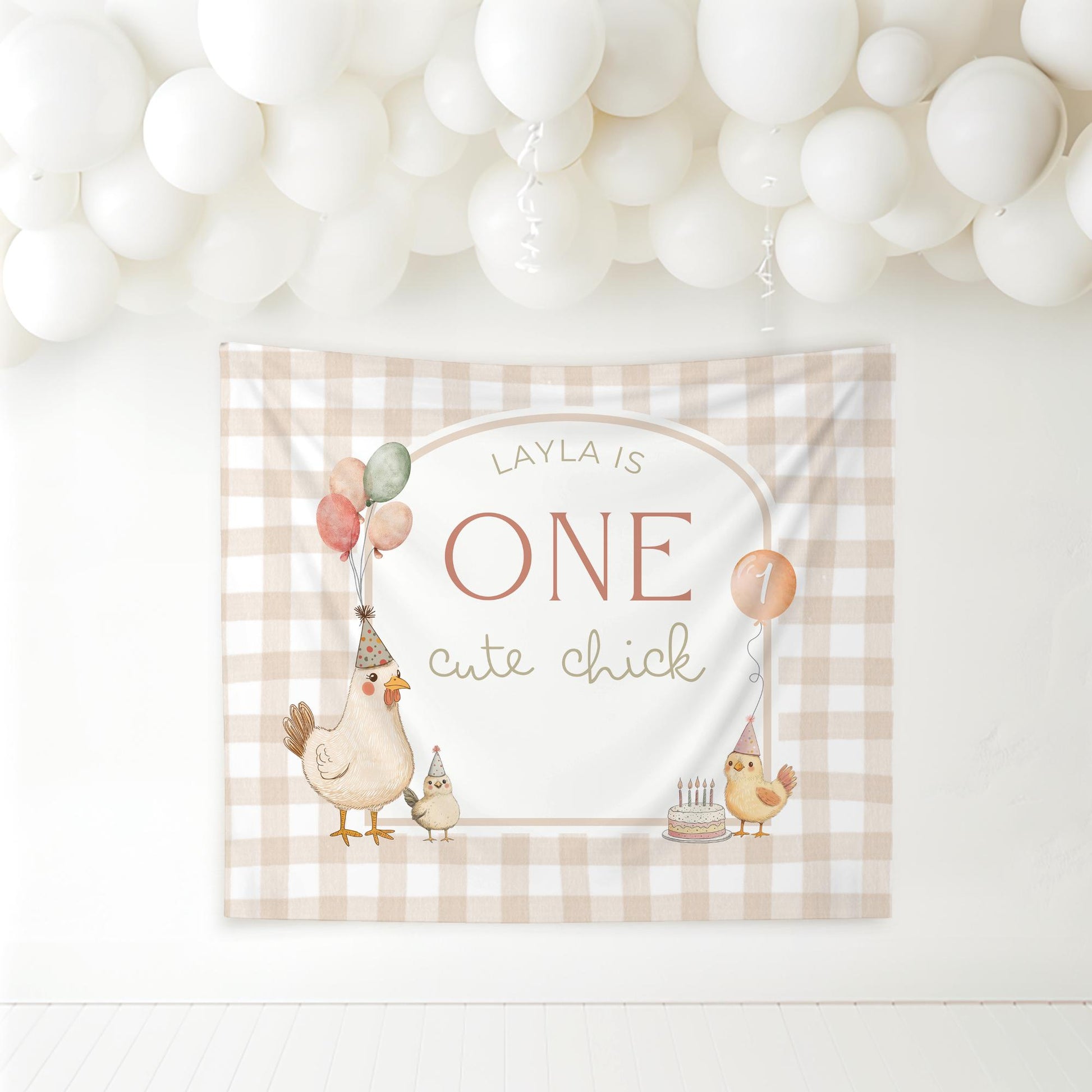 One Cute Chick Birthday Personalized Banner 1st Birthday This Chick is One Party Decor Photo Backdrop Chicken Custom Banner First Birthday