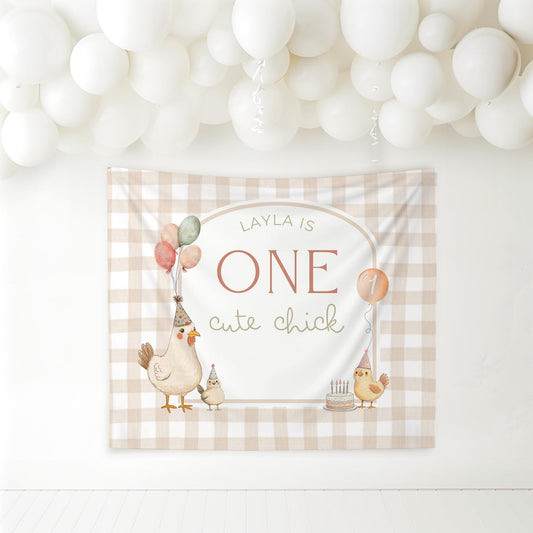One Cute Chick Birthday Personalized Banner 1st Birthday This Chick is One Party Decor Photo Backdrop Chicken Custom Banner First Birthday