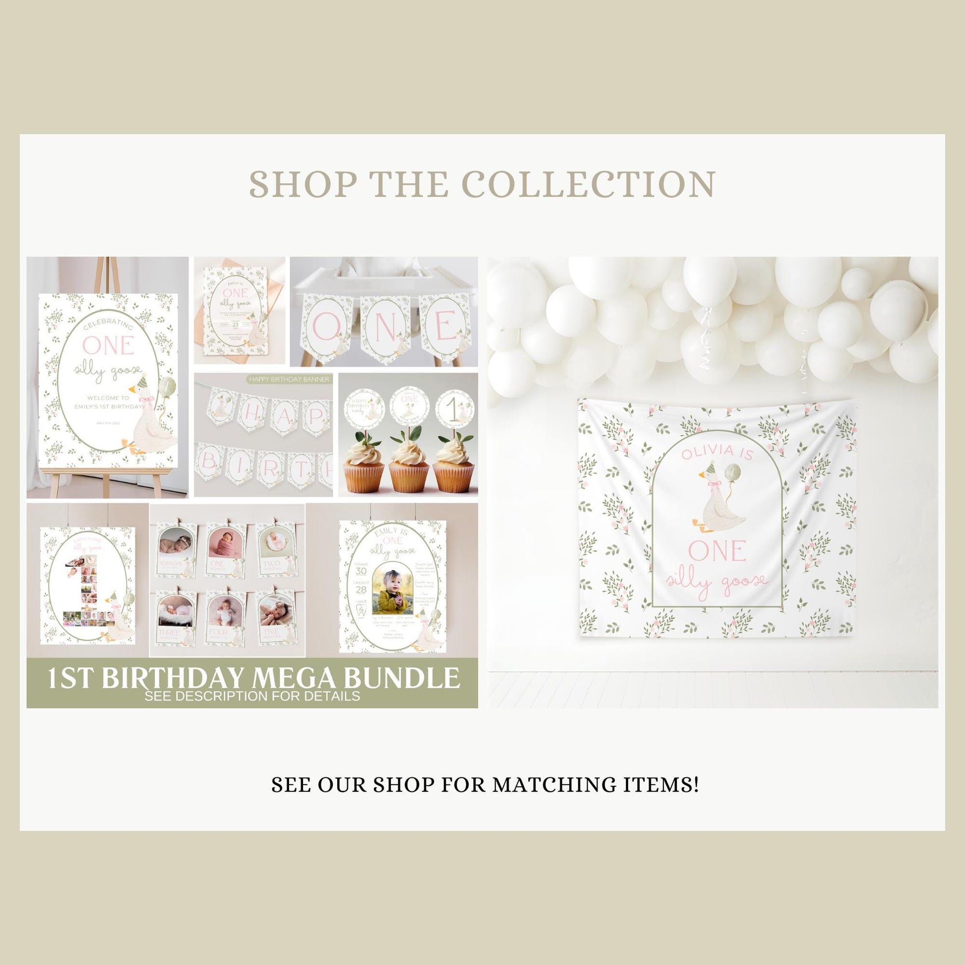 One Silly Goose Birthday Milestone Sign Editable Silly Goose Party Monthly Banner 1st Birthday Photo Banner Milestone photo sign