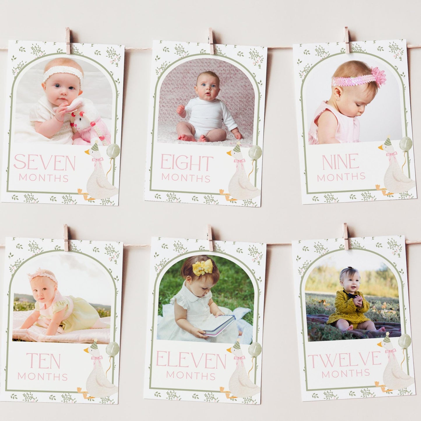 One Silly Goose Birthday Photo Milestone Banner Goose 1st Birthday Bunting Banner Editable Template Monthly Milestone Photo Collage Decor