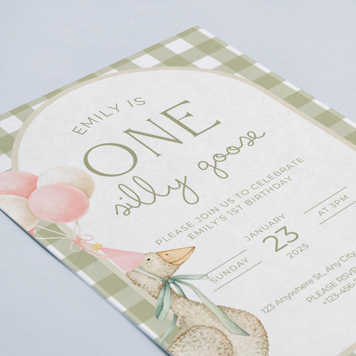 One Silly Goose Birthday Invite Dusty Pink First Birthday 1st Birthday Silly Goose Decor Editable  Invitation Nursery Rhyme Birthday