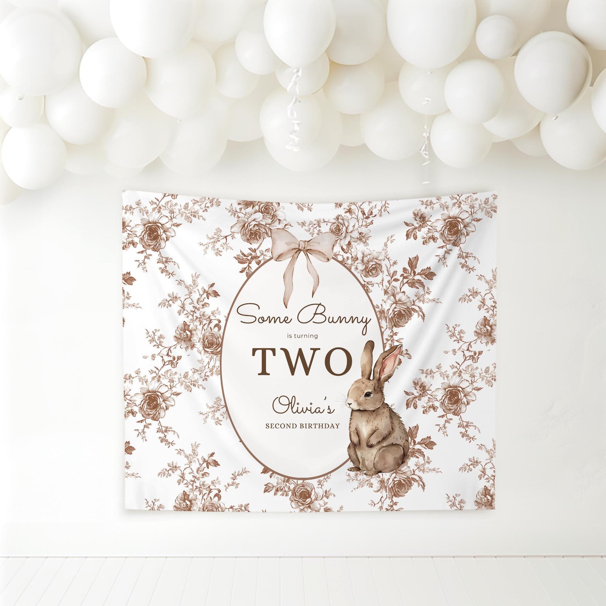 Some Bunny is Two Birthday Backdrop Bunny Birthday Welcome Sign Vintage Floral Bunny Banner Personalized Easter Birthday Decoration