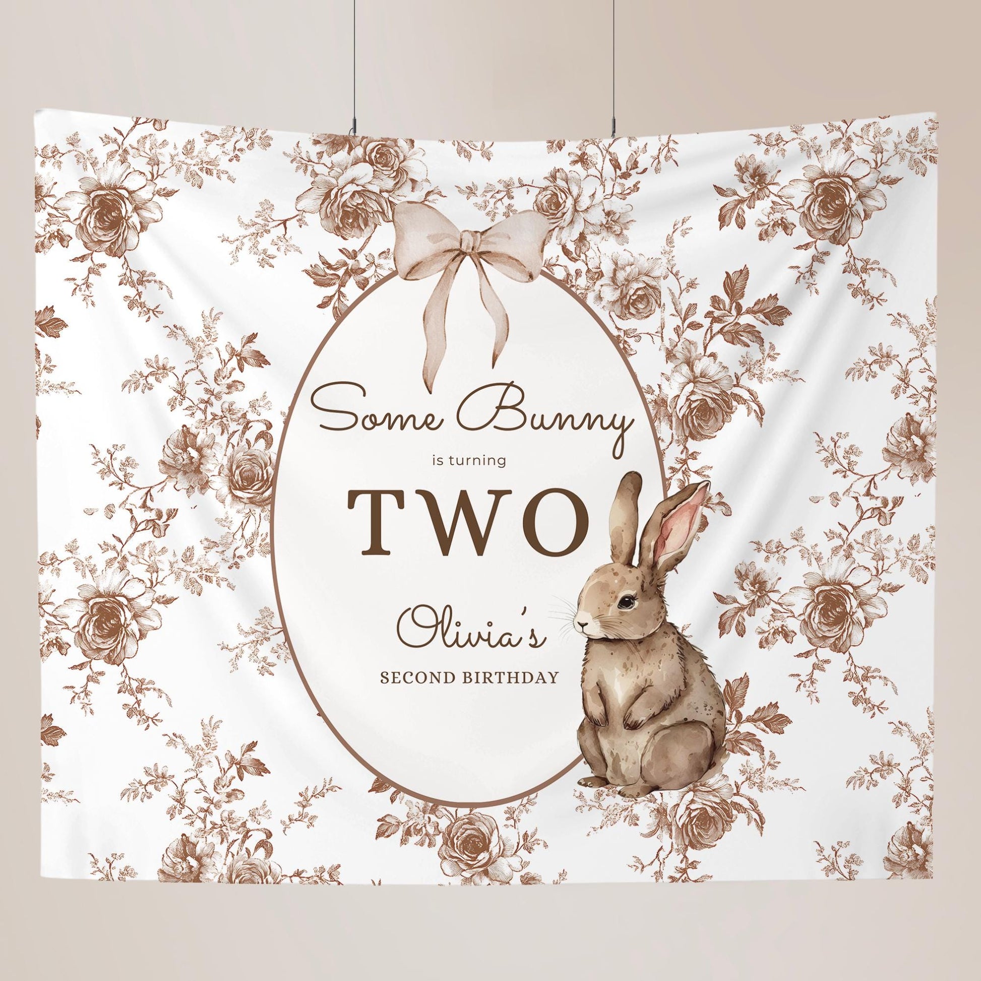 Some Bunny is Two Birthday Backdrop Bunny Birthday Welcome Sign Vintage Floral Bunny Banner Personalized Easter Birthday Decoration