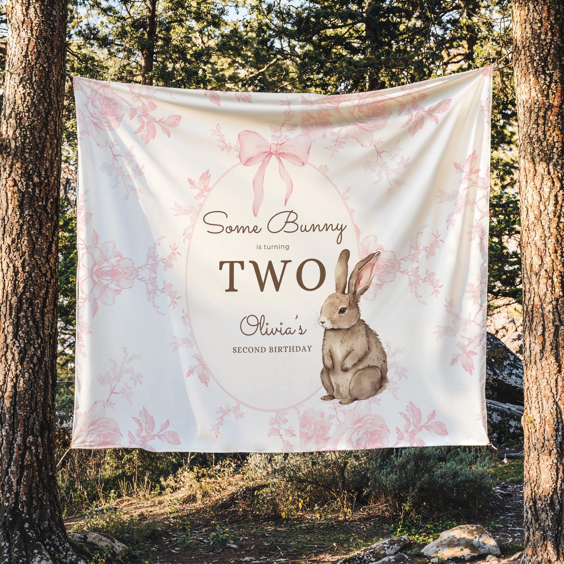 Some Bunny is Two Birthday Backdrop Bunny Birthday Welcome Sign Vintage Floral Bunny Banner Personalized Easter Birthday Decoration