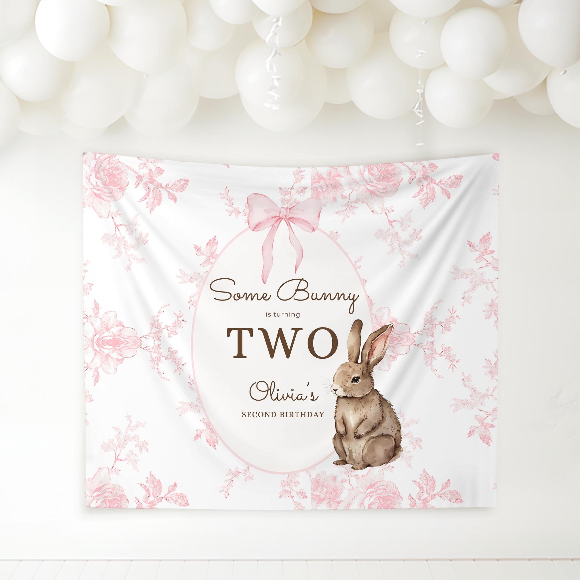 Some Bunny is Two Birthday Backdrop Bunny Birthday Welcome Sign Vintage Floral Bunny Banner Personalized Easter Birthday Decoration