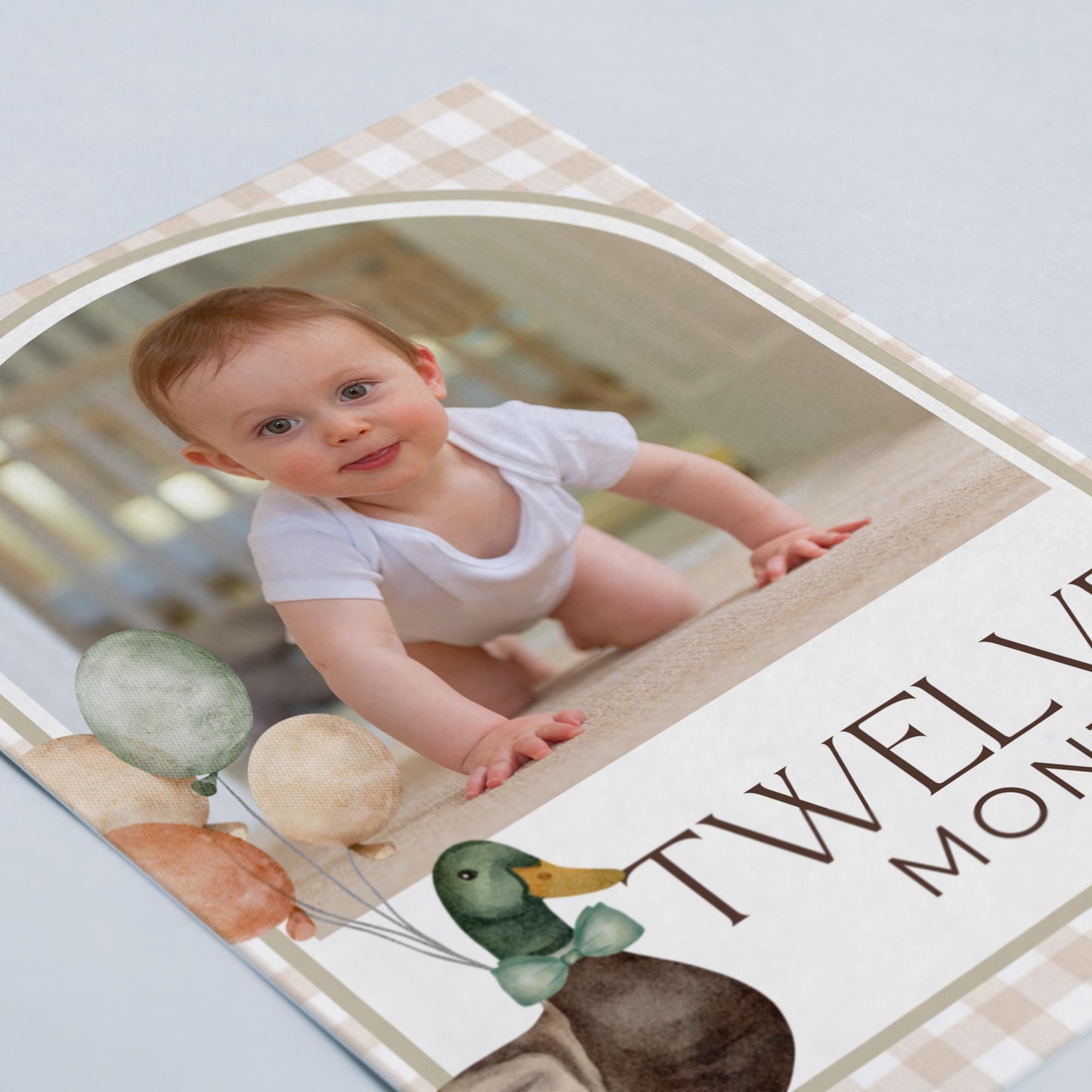 One Lucky Duck Birthday Photo Milestone Banner Mallard Duck 1st Birthday Bunting Banner Editable Template Monthly Milestone Photo Collage