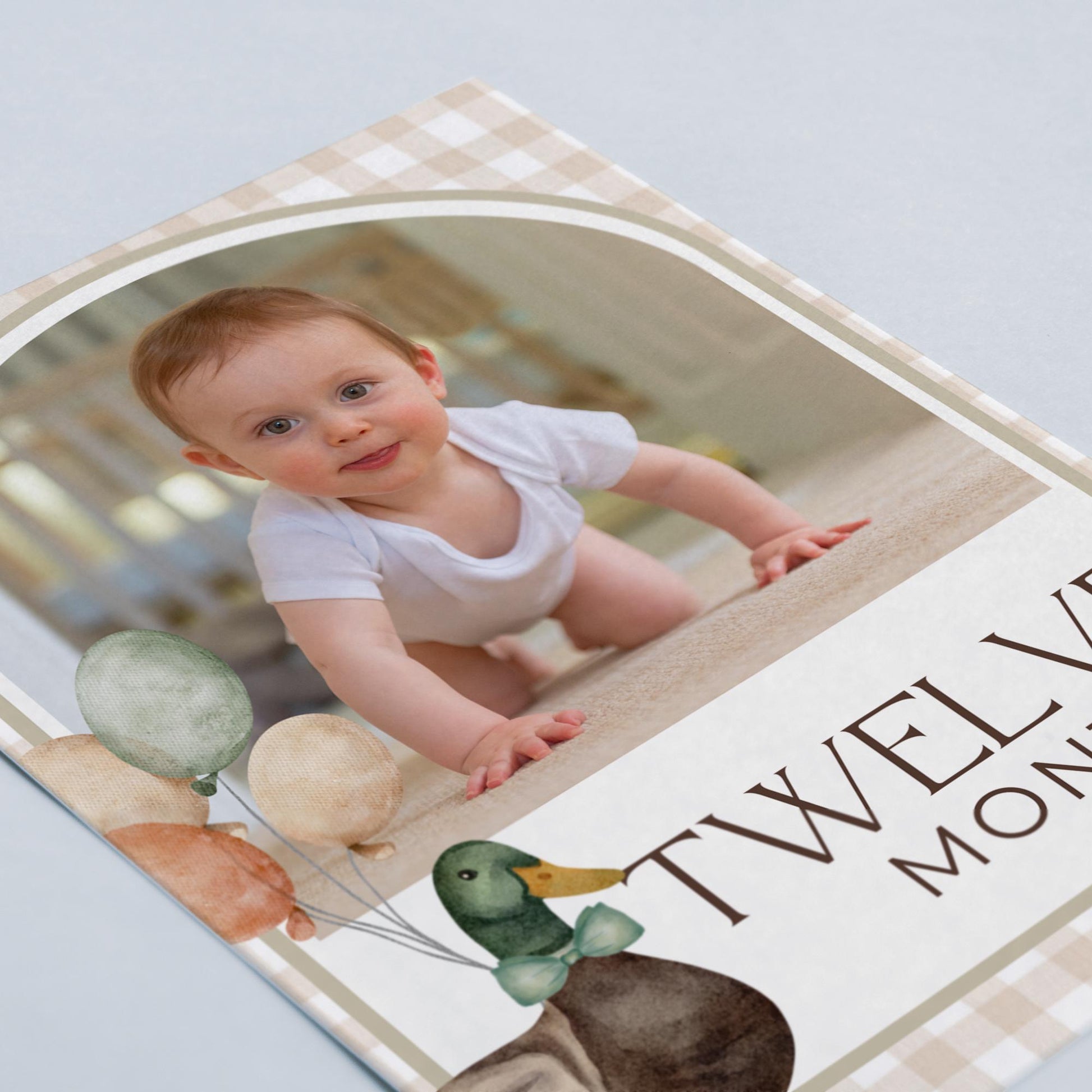 One Lucky Duck Birthday Photo Milestone Banner Mallard Duck 1st Birthday Bunting Banner Editable Template Monthly Milestone Photo Collage