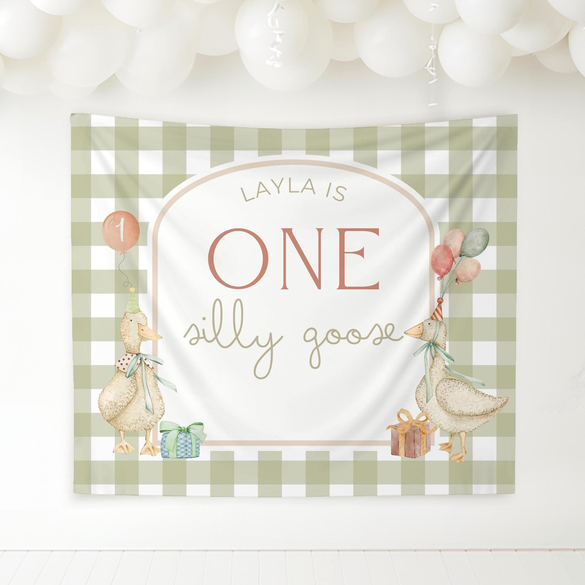 One Silly Goose Birthday Personalized Banner 1st Birthday Silly Goose Party Decor Photo Backdrop Goose Custom Banner First Birthday Ideas
