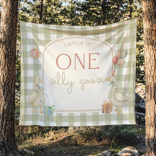 One Silly Goose Birthday Personalized Banner 1st Birthday Silly Goose Party Decor Photo Backdrop Goose Custom Banner First Birthday Ideas