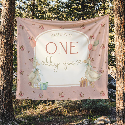 One Silly Goose Birthday Personalized Banner 1st Birthday Silly Goose Party Decor Photo Backdrop Goose Custom Banner First Birthday Ideas