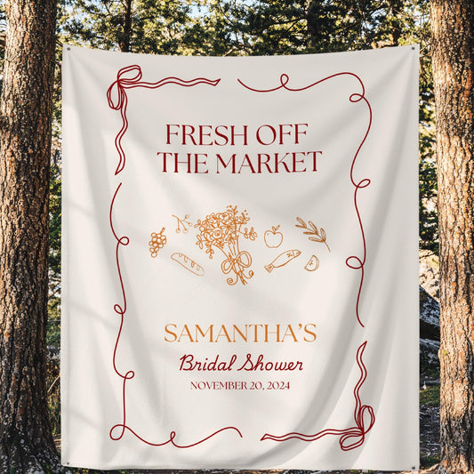 Fresh Off The Market Bridal Shower Personalized Banner Farmer&#39;s Market Bridal Shower Backdrop Garden Market Wedding Shower Welcome Sign