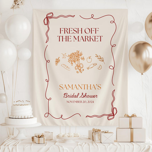 Fresh Off The Market Bridal Shower Personalized Banner Farmer&#39;s Market Bridal Shower Backdrop Garden Market Wedding Shower Welcome Sign