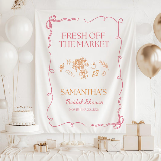 Fresh Off The Market Bridal Shower Personalized Banner Farmer&#39;s Market Bridal Shower Backdrop Garden Market Wedding Shower Welcome Sign