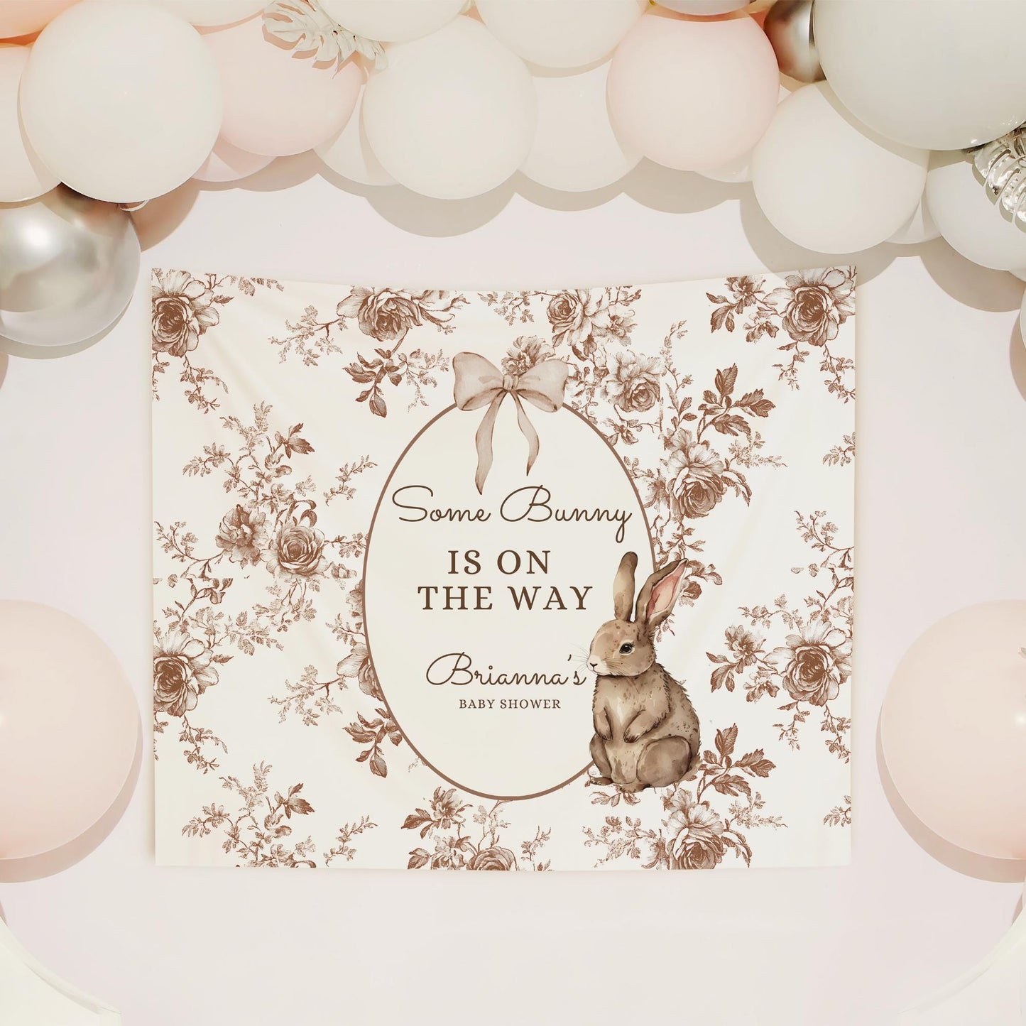 Some Bunny is on the way Baby Shower Personalized Banner A Little Bunny is on the way Decor Photo Backdrop Custom Banner Baby Shower Idea