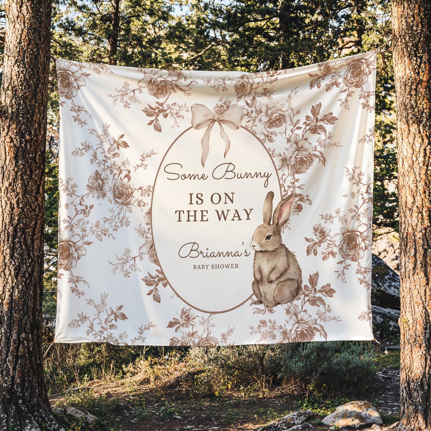 Some Bunny is on the way Baby Shower Personalized Banner A Little Bunny is on the way Decor Photo Backdrop Custom Banner Baby Shower Idea