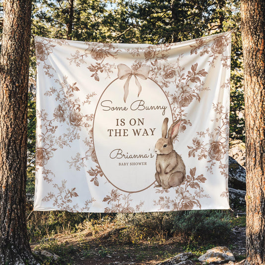Some Bunny is on the way Baby Shower Personalized Banner A Little Bunny is on the way Decor Photo Backdrop Custom Banner Baby Shower Idea