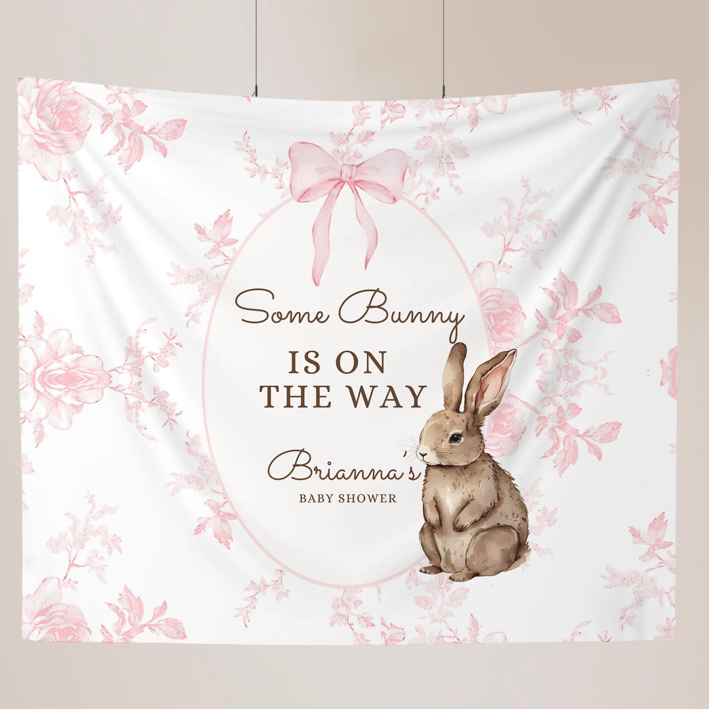 Some Bunny is on the way Baby Shower Personalized Banner A Little Bunny is on the way Decor Photo Backdrop Custom Banner Baby Shower Ideas