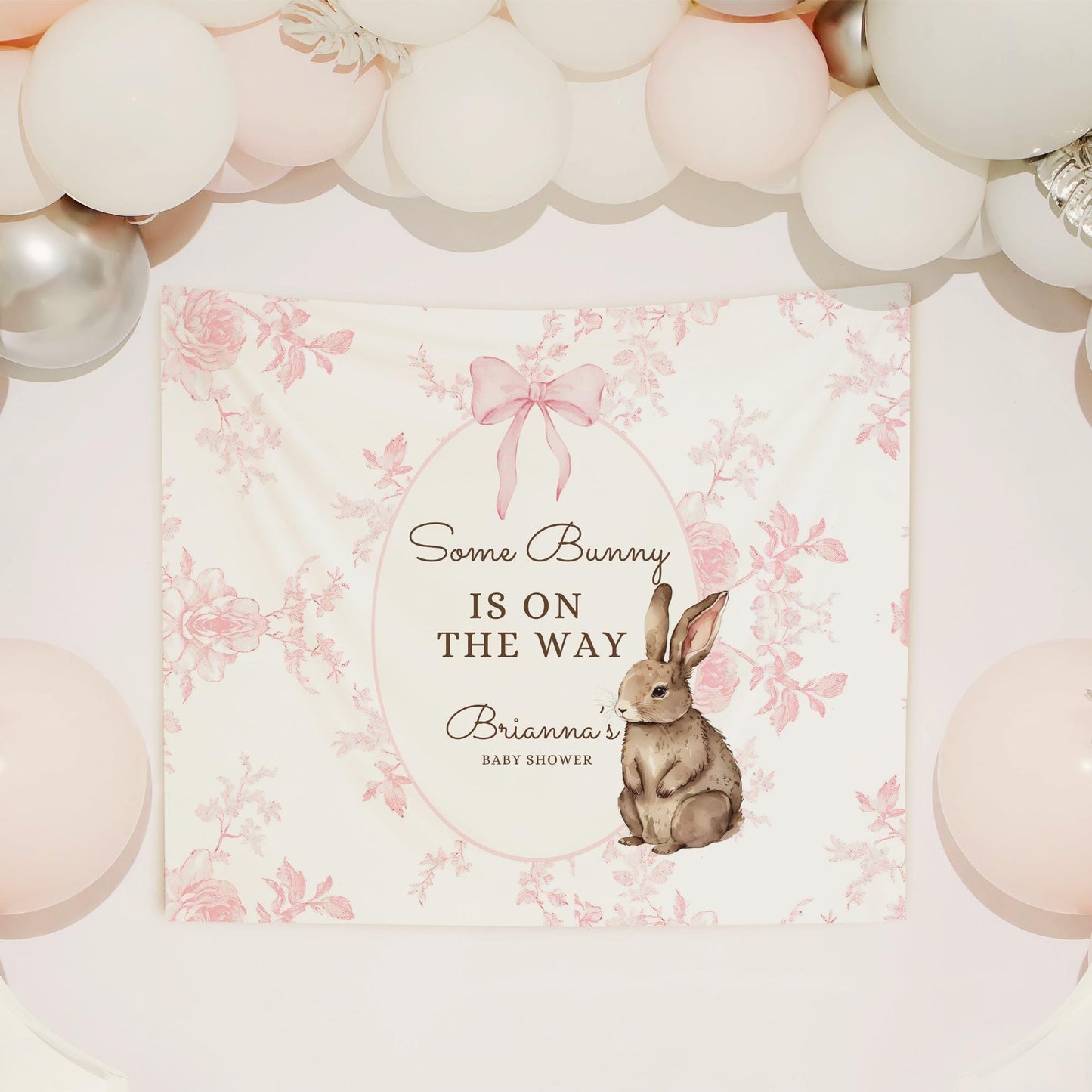 Some Bunny is on the way Baby Shower Personalized Banner A Little Bunny is on the way Decor Photo Backdrop Custom Banner Baby Shower Ideas
