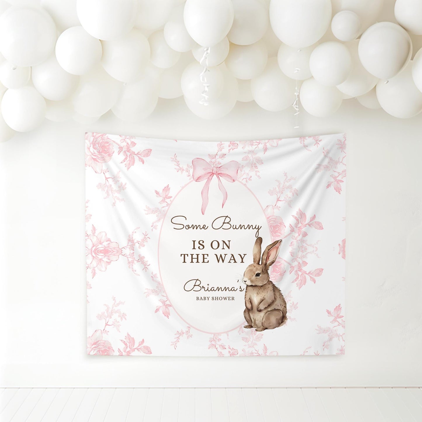Some Bunny is on the way Baby Shower Personalized Banner A Little Bunny is on the way Decor Photo Backdrop Custom Banner Baby Shower Ideas