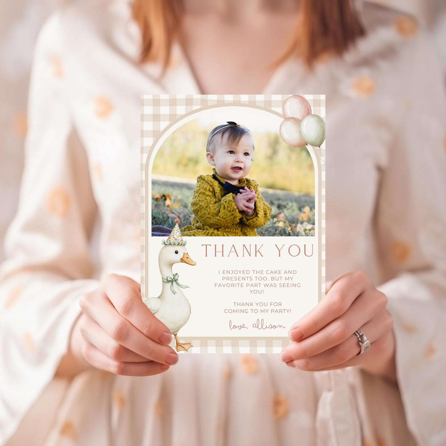 One Silly Goose Birthday Thank you Card 1st Birthday Goose themed First Birthday Favor Tags Editable Template One Lucky Duck party