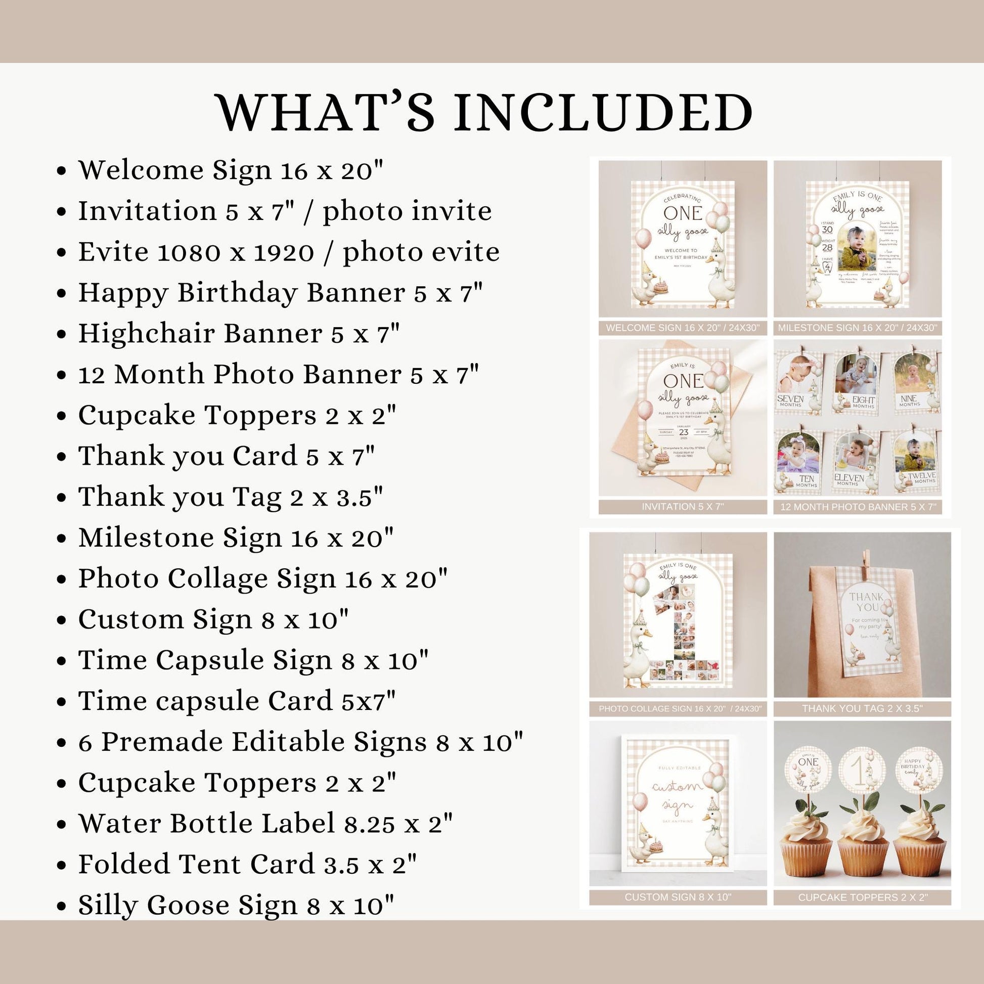 One Silly Goose Birthday Bundle - Silly Goose Party Decor - Editable Invitation - First Birthday Package