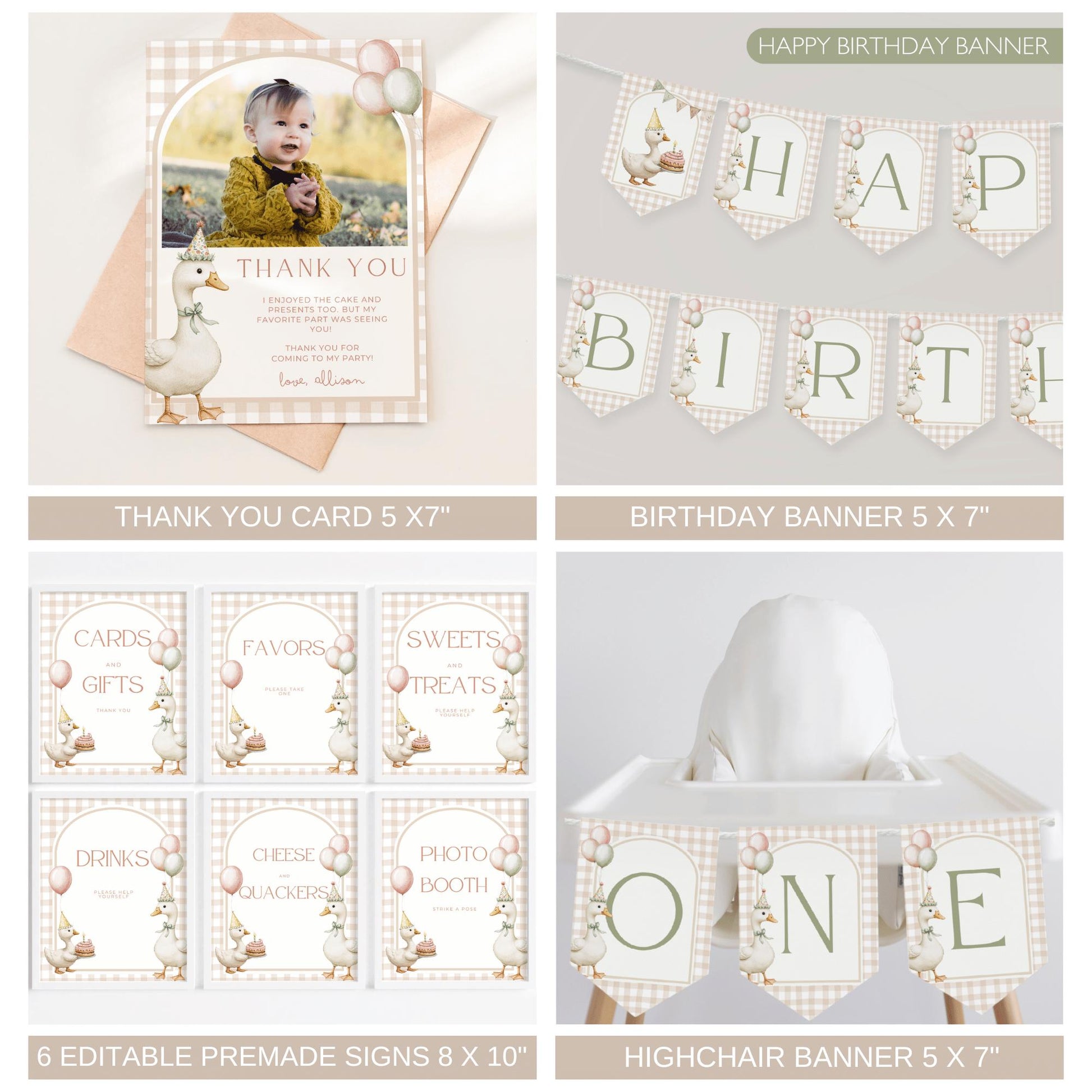 One Silly Goose Birthday Bundle - Pink Goose Theme - 1st Birthday Ideas - Printable Decor