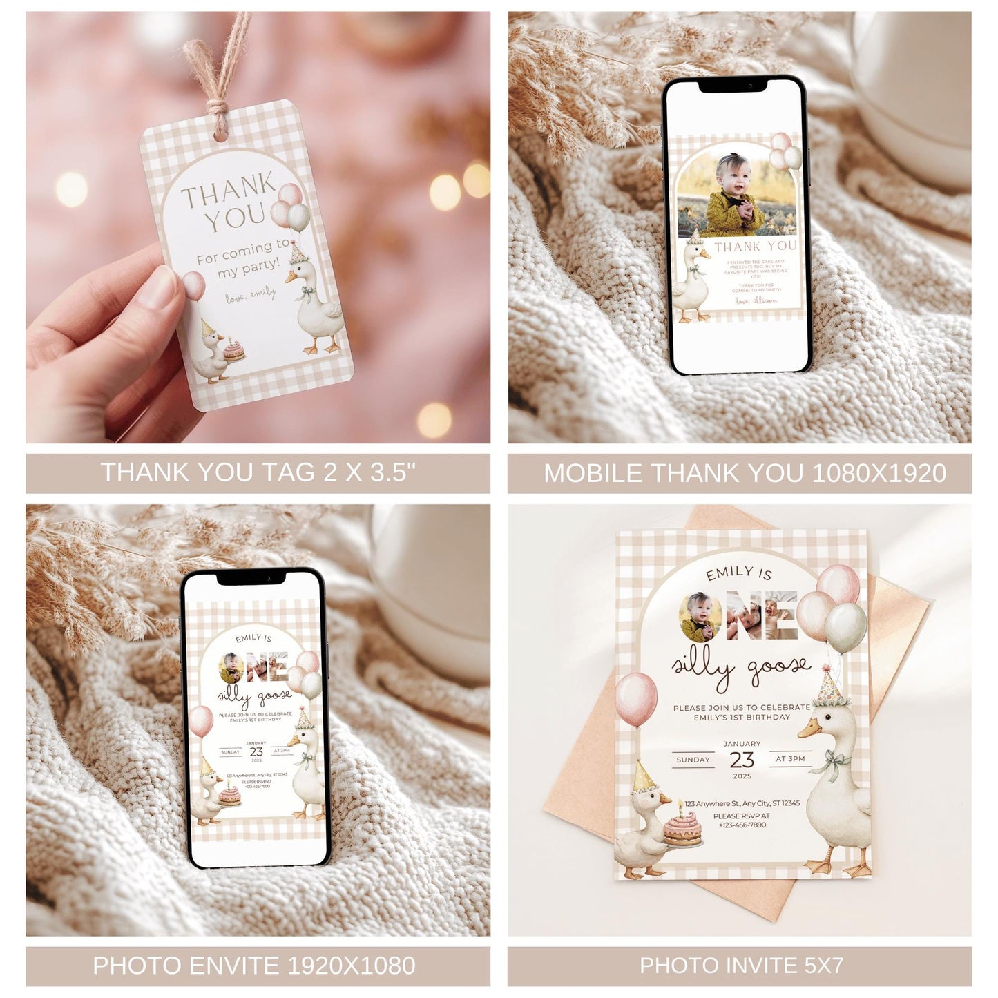 One Silly Goose Birthday Bundle - Editable Templates - First Birthday Party Decor - Goose Theme