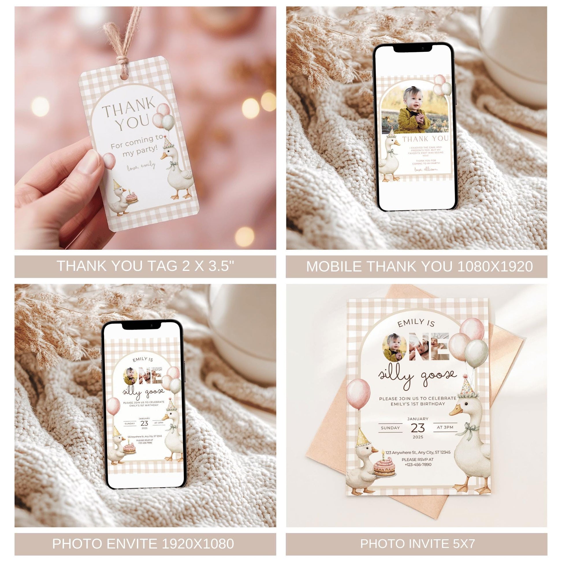 One Silly Goose Birthday Bundle - Editable Templates - First Birthday Party Decor - Goose Theme