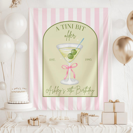 Tini Bit Older Birthday Banner Dirty Martini Party Backdrop Dirty 30 Decorations Dirty Thirty Personalized Party Decor Coquette Martini