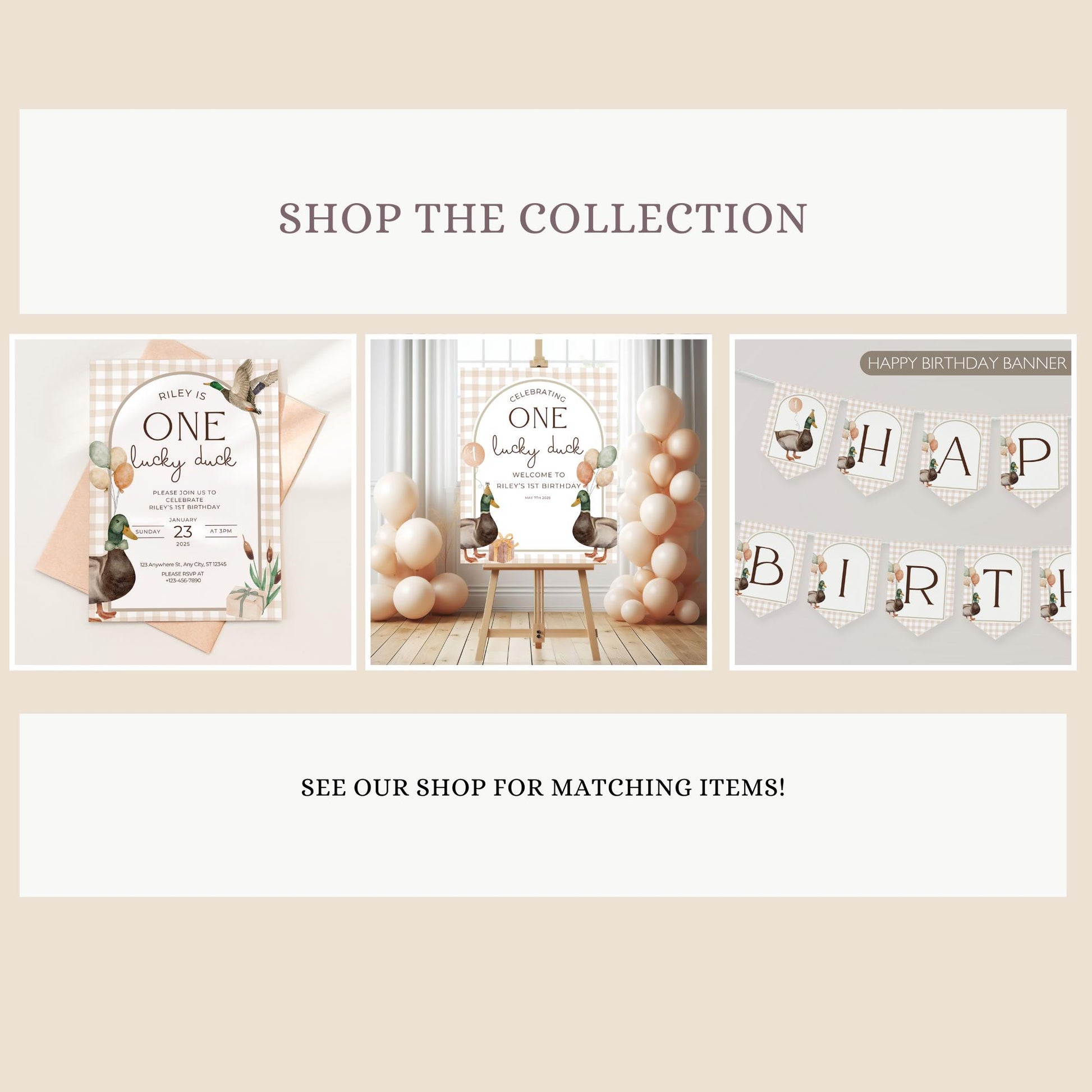 One Lucky Duck Birthday Party Cupcake Toppers Editable Cake topper Mallard duck themed Party First Hunt 1st Birthday Party Gender neutral