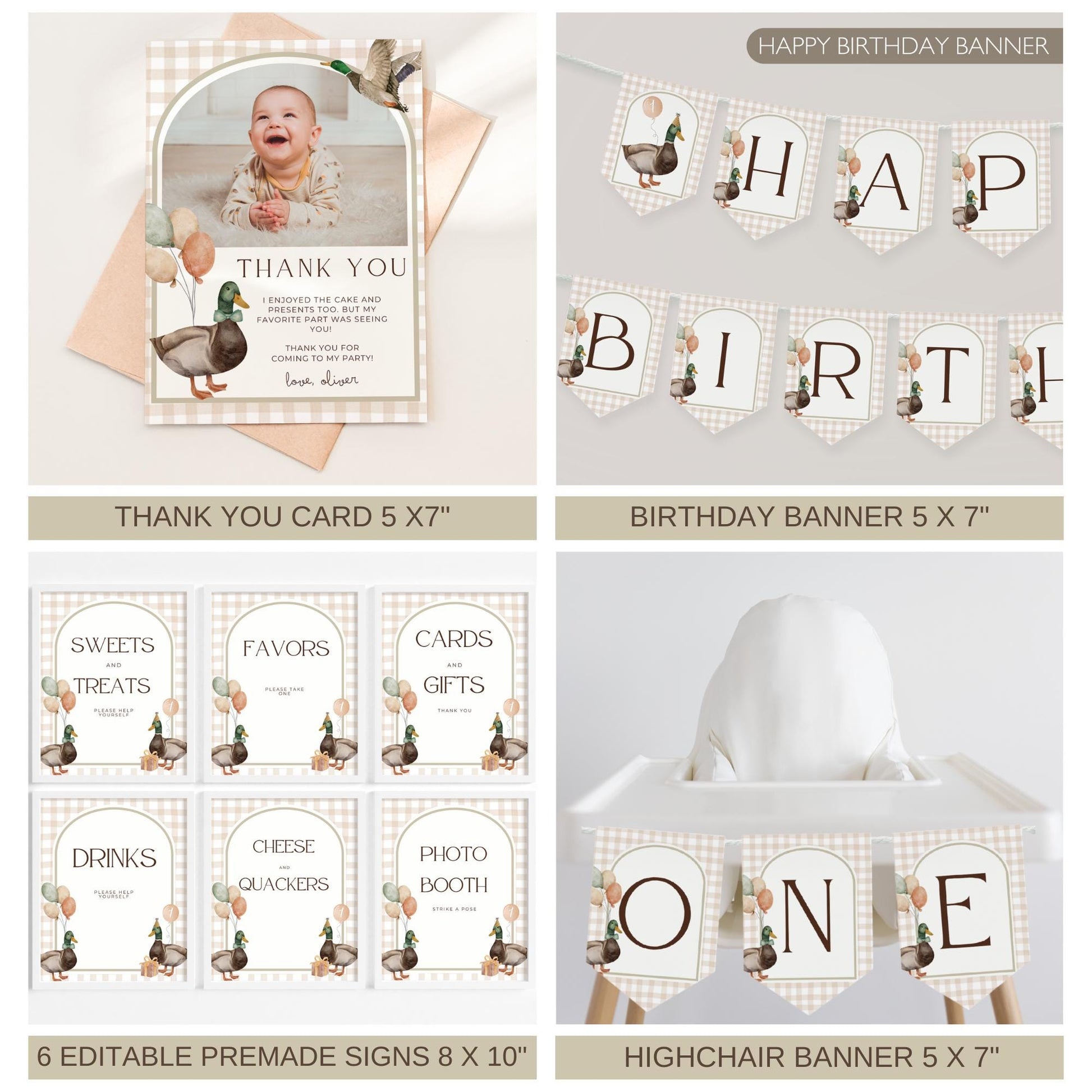 One Lucky Duck Birthday Invite Duck First Birthday Party Decor Mallard Duck 1st Birthday Bundle Duck Theme Party First Hunt Birthday Decor