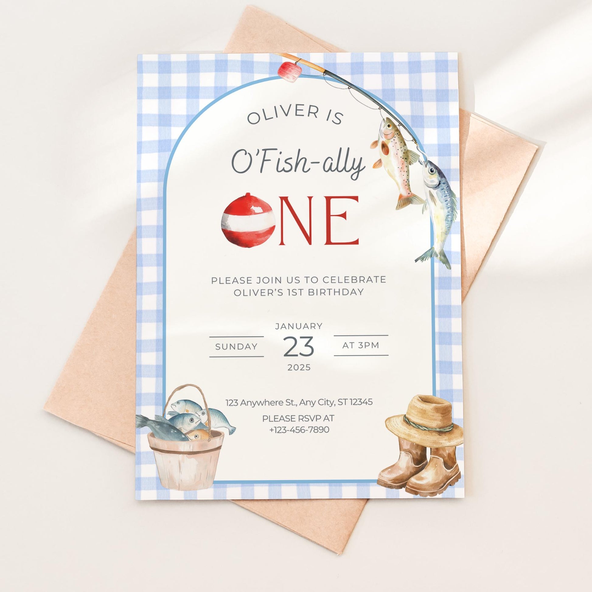 O Fishally One Birthday Invitation, First Birthday Fishing Template, Editable Gone Fishing Party Invite