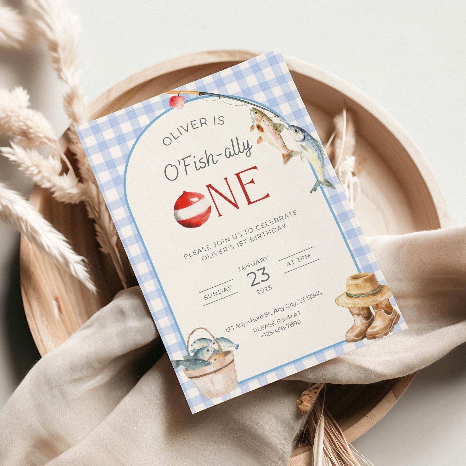 O Fishally One Birthday Invitation, Editable Fishing Birthday Template, First Birthday Gone Fishing Invite