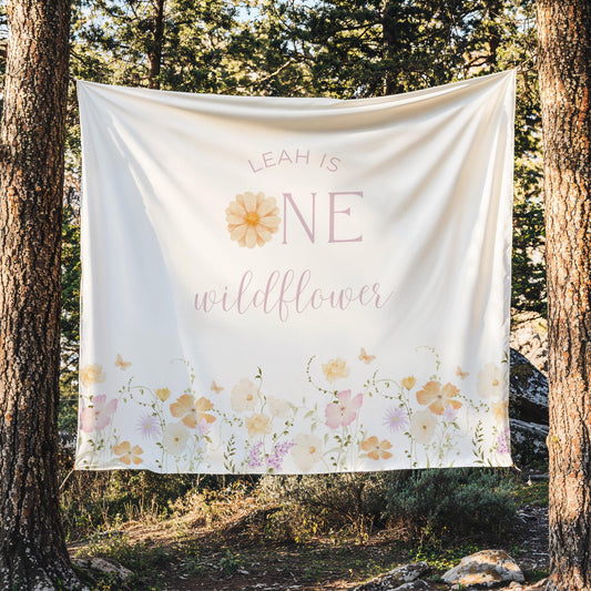 Wildflower First Birthday Personalized Banner 1st Birthday Wildflower Party Decor Photo Backdrop One Wildflower Custom Banner Wild One