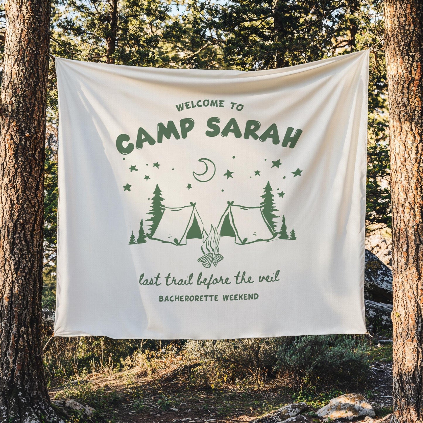 Camp bachelorette Party Banner Last Trail before the Veil Bach Decor Mountain Hen do Sign bridal shower bach decorations